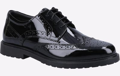 Hush Puppies Verity Leren Damesschoenen Met Lakleren Zwarte Brogues.