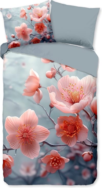 Good Morning dekbedovertrek bloemen - 1 persoons 140x200/220 cm - Grijs - 100% Katoen renforc�