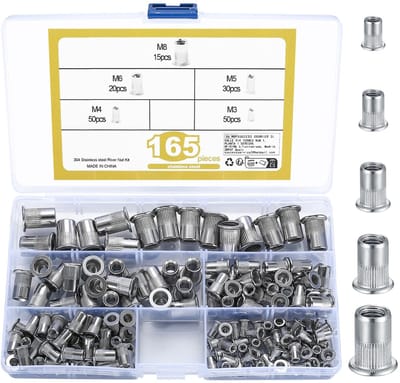 Dailygoods- Klinkmoeren 165 Stuks - Schroefdraadklinknagels M3/M4/M5/M6/M8 - Roestvrij Staal - Corrosiebestendig - Verpakt in Dozen - Eenvoudige Installatie - Schroefdraadinzetstukken