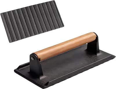 Gietijzeren Vleespers - Burger Smasher - Hamburgers Maken - Gelijkmatige Druk - 16 x 8 x 8 cm - Zwart