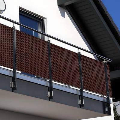 NYVI Polyrattan Balkon Privacy Scherm Privafence 90x300 cm Bruin - Balkonbekleding met metalen ogen - UV-bestendig, Weerbestendig, 100% Ondoorzichtig - Balkonomheining 0.9x3 m
