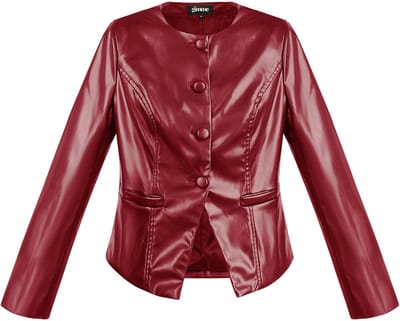 Gestructureerde PU Vrouwen Blazer met Glanzende Afwerking - Bordeaux - Maat S