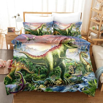 Jura Periode Dinosaurus Beddengoed Set Voor Kinderen, Dekbedovertrek, Kussenslopen, Microvezel Stof, Jongens Slaapkamer Decoratie, T-Rex Raptors EU single(135x200cm)