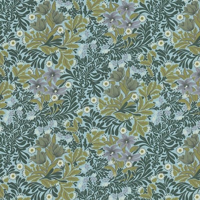 Bloemen behang Profhome 390572-GU vliesbehang glad met bloemmotief mat groen pastelturquoise wit olijfgroen 5,33 m2