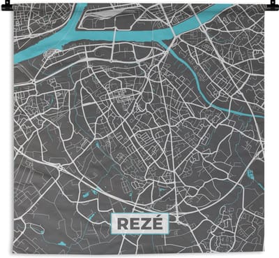 Wandkleed - Wanddoek - Rezé - Frankrijk - Stadskaart - Kaart - Plattegrond - 180x180 cm - Wandtapijt