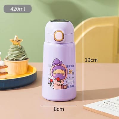 Creatieve LED Intelligente Temperatuurweergave Roestvrij Staal Kinderthermos Mini Cartoon Stuiterbekers Draagbare Cadeaubekers. 420ml paars