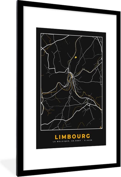 Fotolijst incl. Poster - Limburg - Kaart - Goud - Stadskaart - Plattegrond - 80x120 cm - Posterlijst