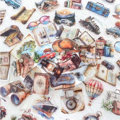 ProductGoods Vintage Reizen Transparante Stickers – 50 Stuks – Voor Telefoon, Laptop, Notebook, Koffer & DIY