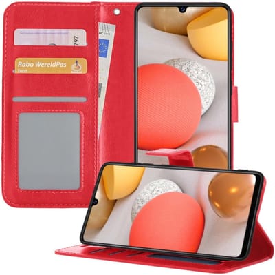 Hoesje - Met Pasjeshouder - Geschikt voor Samsung Galaxy A42 - Luxe Bookcase Portemonee - Flip Case - Kunstleer Book Case - Flipcase - Book Cover - Walletcase - Portemonneehoes - Telefoonhoesjes - Rood
