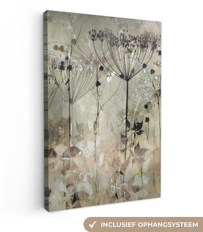 Canvas schilderij 20x30 cm - Wanddecoratie Bloemen - Grijs - Natuur - Kunst - Muurdecoratie woonkamer - Slaapkamer decoratie - Kamer accessoires - Schilderijen op canvas
