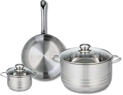 Set van 1 Koekenpan 24 cm en 2 kookpotten 12 en 24 cm Elo Profi Brillant