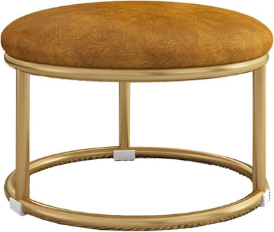 Gestoffeerde Bank - Voetenbankje Kruk - Entree Opbergen - Gouden Metalen Plank - Compact Design - Geel