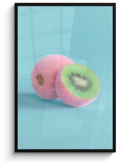 Poster in lijst - Fotolijst 80x120 cm - Posters - Kiwi - Blauw - Surrealistisch - Posterlijst zwart - Decoratie - Wanddecoratie woonkamer - Muurdecoratie slaapkamer