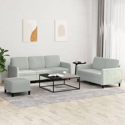 vidaXL - 3-delige - Loungeset - fluweel - lichtgrijs