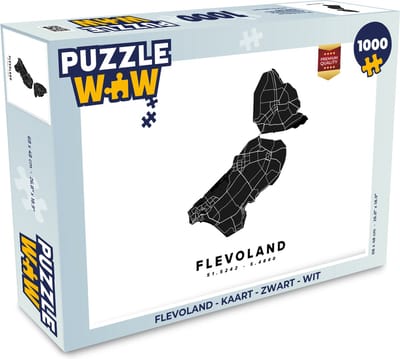 Puzzel Flevoland - Kaart - Zwart - Wit - Legpuzzel - Puzzel 1000 stukjes volwassenen