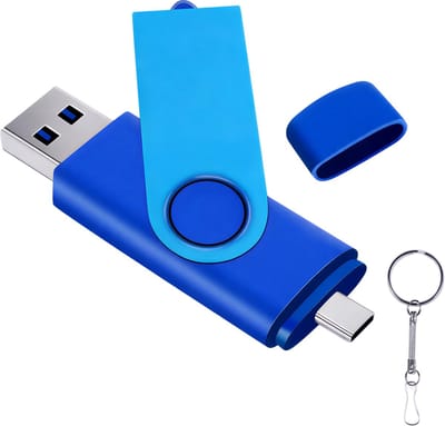 TYPE-C High Speed USB 3.0 Pen Drive 2-in-1 – Blauw – 64GB – Draaibare USB Flash Drive met Sleutelhanger – Snelle Geheugenstick voor Smartphone, Tablet, Laptop & PC – Ideaal als Zakelijk Cadeau
