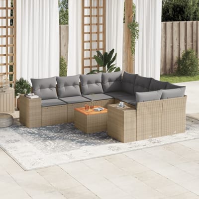 vidaXL - 9-delige - Loungeset - met - kussens - poly - rattan - beige
