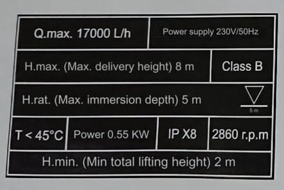 Dompelpomp voor Vuilwater - 550 W, 17.000 l/u, max. 8 m