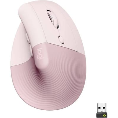 Logitech Lift Vertical Ergonomic Mouse Ergonomische muis Bluetooth, Radiografisch Optisch Roze 6 Toetsen 4000 dpi Ergonomisch