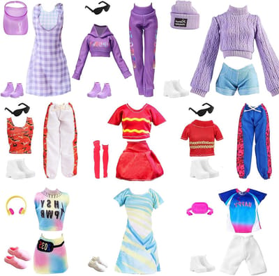 Complete Set van 26 Stuks Poppenkleding en Accessoires voor 11.5 Inch Meisjespoppen - Sportieve Sweater, Shorts, Rok en Schoenen met Diverse Stijlen