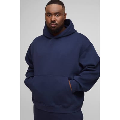 Plus Essential Oversized Boxy Over the Head Hoodie | Navy | Size 2XL