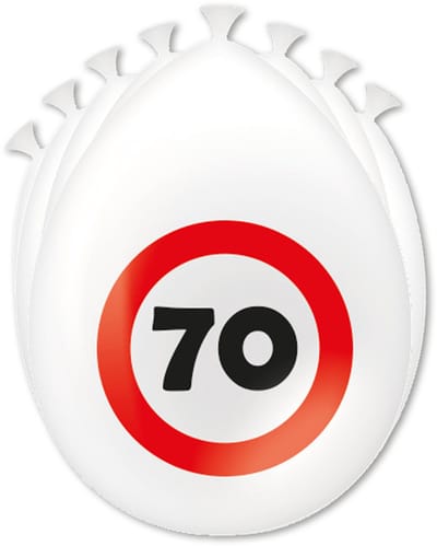 Q2P - Ballonnen - 70 Jaar - Verjaardag Versiering - Verkeersbord - 8 Stuks - Feest Versiering - Rood - Wit