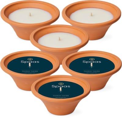 Spaas Buitenkaars Noble Flame - Terracotta Tuinkaars Ø15cm - Ivoor - circa 6u - 6 kaarsen