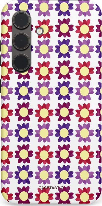 Casetastic Hoesje Geschikt voor Samsung S24 - Stijlvolle Beschermende Duo-layer Case - Rood Paarse Roze Madelief Bloementjes