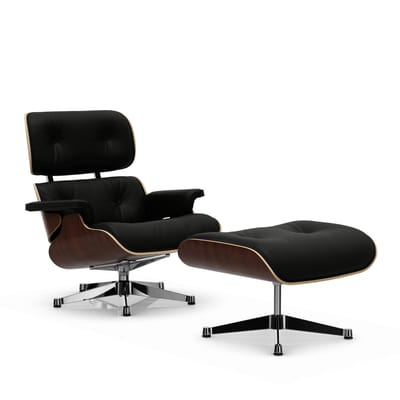 Vitra Lounge Chair & Ottoman - VitraNussbaumDunkel - gepolijst - Leder Premium F nero