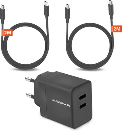 Dual USB-C Power Adapter met USB C Kabels - 2 Meter - Super Fast Charger - 35W