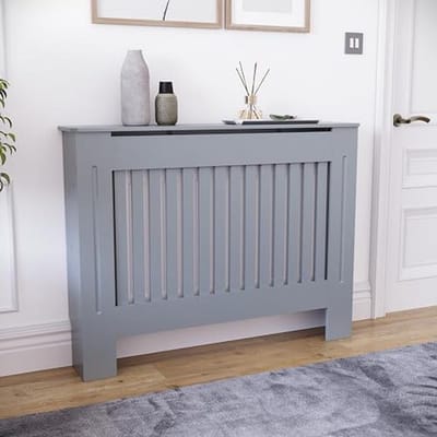 Radiatorafdekking - Medium Grijs, Moderne Sleuven, Ideaal voor Woonkamer, Hal of Badkamer, Eenvoudige DIY Montage