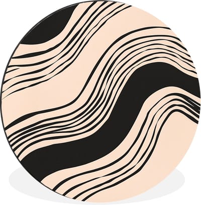WallCircle - Wandcirkel - Muurcirkel - Golven - Zwart - Zandkleur - Aluminium - Dibond - 30x30 cm - Binnen en Buiten