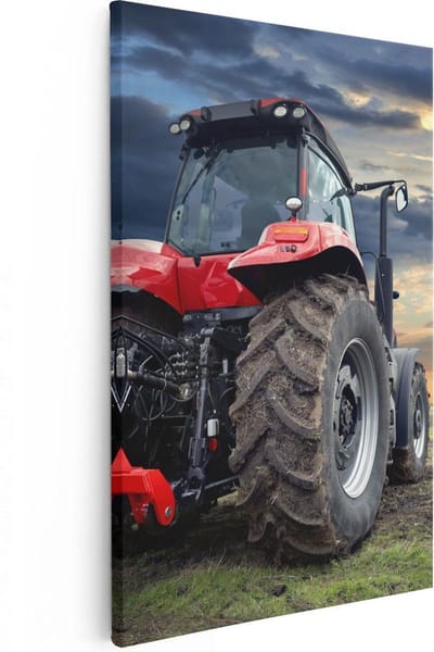 Artaza Canvas Schilderij Zonsondergang - 20x30 cm - Klein - Wanddecoratie Landschap - Muurdecoratie Tractor - Kamer Accessoires Boerderij