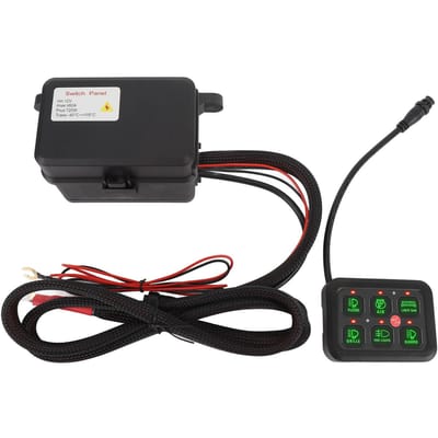 Panneau d'interrupteurs 6 voies 12V Dimmable Coque en aluminium 720W 60A Boîtier de contrôle de circuit pour barre lumineuse LED pour Voiture Camion Bateau UTV ATV vert clair