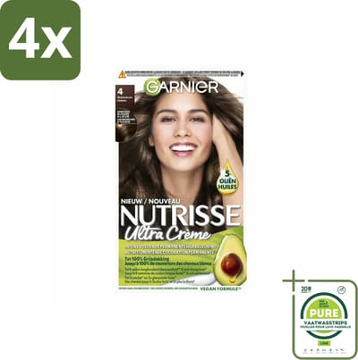 Garnier - Nutrisse Ultra Crème 4 - Haarkleuring - Middenbruin - Intens Voedend - Permanente Kleur - Voordeelverpakking - 4 stuks - Haarverf - Permanente haarkleuring