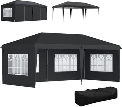 Partytent opvouwbaar - Paviljoen - 3x6 - Easy up - Waterdicht - met Zijwanden - Weerbestendig - Zwart