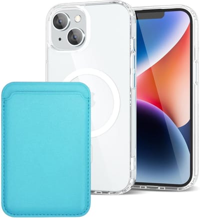 Shockproof Anti Shock Back Cover Hoesje Compatibel met MagSafe Geschikt voor: Apple iPhone 13 met Magnetische Pasjeshouder - Lichtblauw