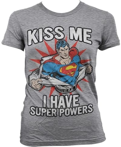 Superman Kiss Me I Have Super Powe -T-shirt voor dames, heathergrijsrs