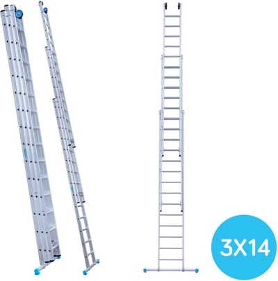Eurostairs 3-delige Rechte Opsteekladder - 3x14 Sporten