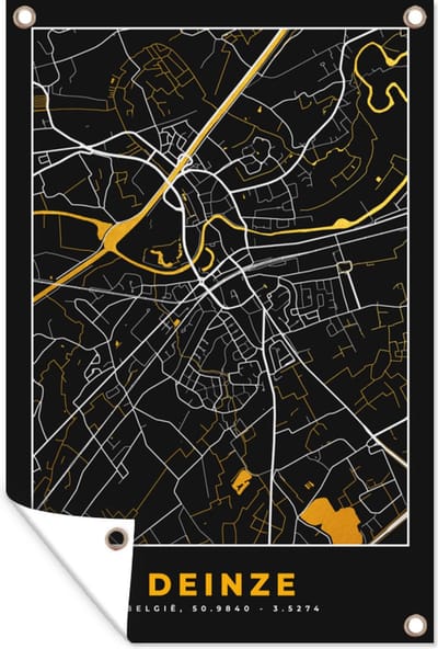 Muurdecoratie Deinze - Plattegrond - Goud - Kaart - Stadskaart - 120x180 cm - Tuinposter - Tuindoek