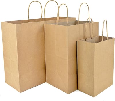 100 bruine papieren zakken met hengsels (3 maten) - stevige cadeauzakjes voor verjaardag, bruiloft, kinderfeest en verpakking