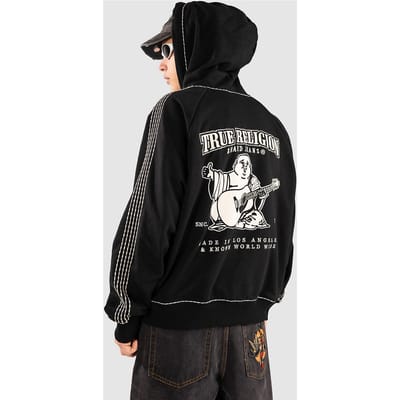 True Religion Taped Super T Cinched Zip Hoodie zwart