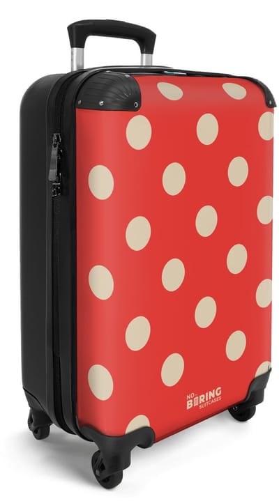 NoBoringSuitcases.com® - Handbagage koffer lichtgewicht - Reiskoffer trolley - Rood stippen patroon - Vakantie rolkoffer met wieltjes - Carryon suitcase - Flightcase - Cabin koffertje - Past binnen 55x40x20 en 55x35x25