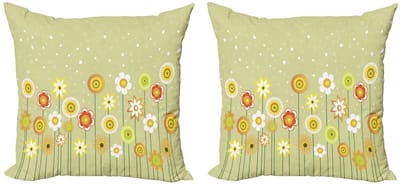 ABAKUHAUS Gele Bloem Kussenhoes – 2x40x40 cm – Dubbelzijdig – Pale Groen