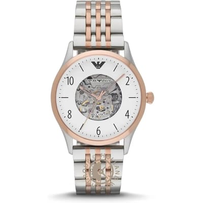 Emporio Armani Historical Collection Wit Tweekleurig Rosé Metaal Heren Mechanisch Automatisch Horloge AR1921 wit