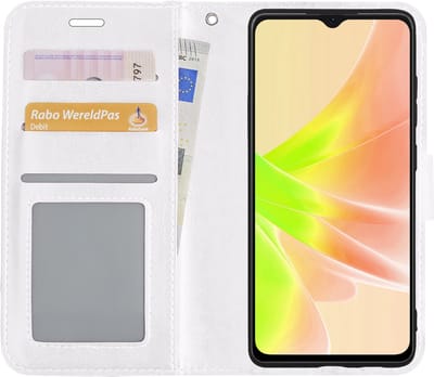 Hoesje - Met Pasjeshouder - Geschikt voor OPPO A17 - Luxe Bookcase Portemonee - Flip Case - Kunstleer Book Case - Flipcase - Book Cover - Walletcase - Portemonneehoes - Wit