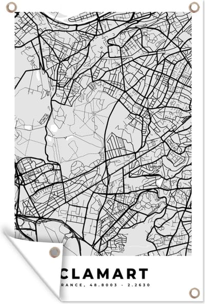 Muurdecoratie Stadskaart - Frankrijk - Kaart - Clamart - Plattegrond - 120x180 cm - Tuinposter - Tuindoek