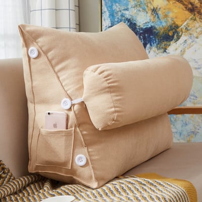 Leeskussen - Kussen voor lezen - Voor in Bed en Bank - Rugkussen - Boekenkussen met Kussenrol - Comfortabel Leeskussen - Bookseat - Meditatiekussen - Rugkussen onderrug - Beige