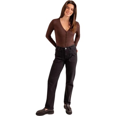 Damesjeans, zwart, mid-rise katoenen comfort mom jeans F.A.M. Paris Marie