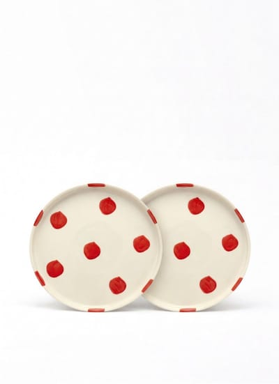 vtwonen - Borden - Lunchbord - Stippen - Rood - Set van 2 - Keramiek - 20cm